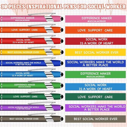 Ceenna 30 Pcs Social Work Month Pens Kit with Stylus Tip & Inspirational Quotes Social Worker Appreciation Gifts Set Society Contributions Colorful Ballpoints for Volunteers Staff Gifts in Saudi Arabia