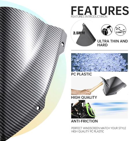 Evomosa Motorcycle Windshield Windscreen Sports Visor Fits for MT-07 MT07 FZ07 2018 2019 2020 18-20 (Carbon) in Saudi Arabia
