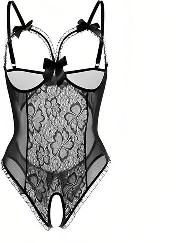 Sheer Mesh Crotchless Teddy Lingerie for Women, Open Lace Bodysuit Sexy One Piece Lingerie for Boudoir in Saudi Arabia