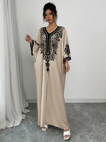 Embroidery Long Kaftan Dresses V Neck Caftan Dress Beach Cover Ups for Women Embroidery in Saudi Arabia