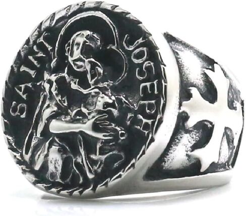 Saint Joseph Cross Stainless Steel Ring, Silver in Saudi Arabia