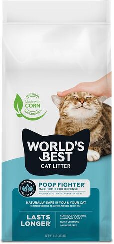 WORLD'S BEST CAT LITTER Poop Fighter Maximum Odor Defense, 8-Pounds - Natural Ingredients, Quick Clumping, Flushable, 99% Dust Free & Made in USA - Long-Lasting Odor Control & Easy Scooping in Kuwait