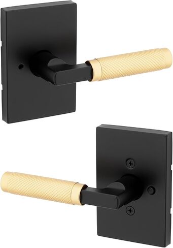 Kwikset Prava Entry Door Knurled Handle with Lock and Key, Secure Keyed Reversible Lever Exterior, for Front Entrance and Bedrooms, Matte Black, Pick Resistant Smartkey Rekey Security and Microban in Kuwait