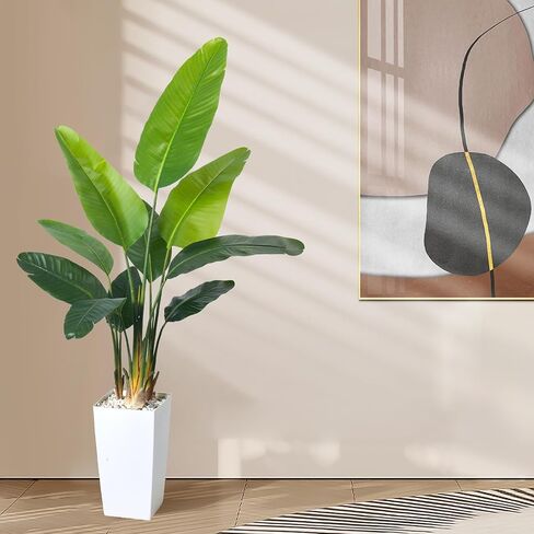 Bird of Paradise Artificial Plant 6FT, Faux Tropical Palm Tree with White Tall Planter, Large Fake Plants in Pot - Artificial Tree for Home Office Living Room Decor Indoor in Kuwait