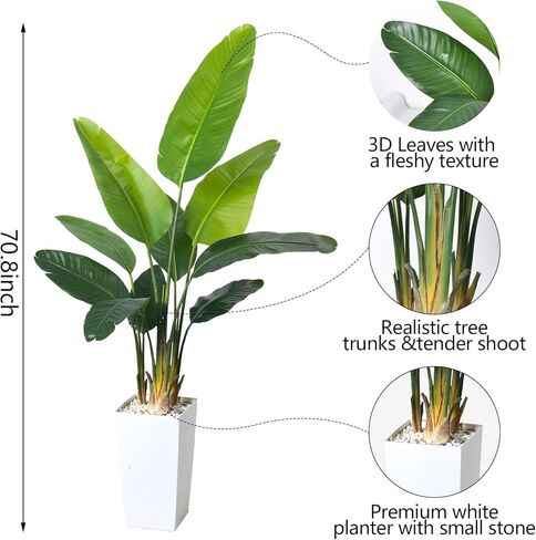 Bird of Paradise Artificial Plant 6FT, Faux Tropical Palm Tree with White Tall Planter, Large Fake Plants in Pot - Artificial Tree for Home Office Living Room Decor Indoor in Kuwait