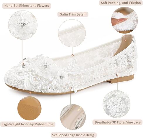 33118 Women’s Lace Floral Flat Wedding Shoes Elegant Rhinestone Flower Bridal Flats Comfortable Shoes in Saudi Arabia