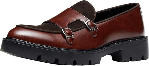 Men's Monk Strap Dress Shoes Platform Slip On Loafers Suede for Formal Business Party Brown in Saudi Arabia