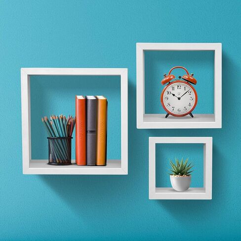 Sorbus Floating Box Shelves — Square Cube Wall Decor Hanging Shelves Decoration — Shelf for Living Room, Bedroom, Trophy Display, Photo Frames in Kuwait