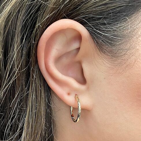 الإيطالية ك 14 الذهب الأصفر الشطرنج كمين تصميم الأقراط الصغيرة جوفاء in Kuwait