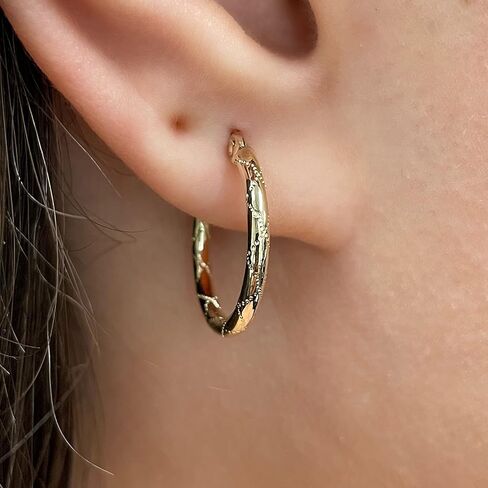 الإيطالية ك 14 الذهب الأصفر الشطرنج كمين تصميم الأقراط الصغيرة جوفاء in Kuwait