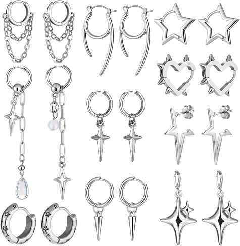 10 أزواج هوب استرخى أقراط ايمو الشرير Y2k أقراط الموسيقى الكورية أقراط ستار سبايك سلسلة هوب أقراط للرجال النساء in Kuwait