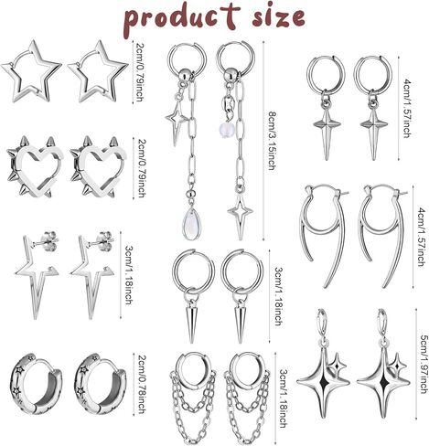 10 أزواج هوب استرخى أقراط ايمو الشرير Y2k أقراط الموسيقى الكورية أقراط ستار سبايك سلسلة هوب أقراط للرجال النساء in Kuwait