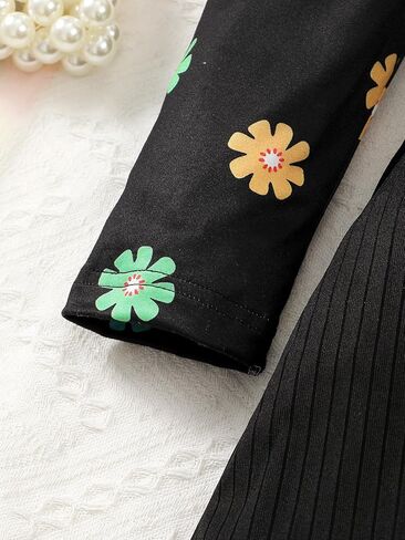 Girls Dress Black with Colorful Floral Puff Sleeves, Accessories Included for Birthday & Holiday 8-12Y in Saudi Arabia