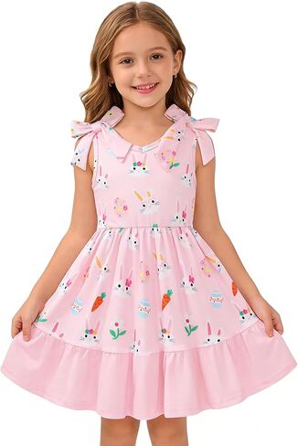 فستان صيفي للفتيات الصغيرات بأشرطة ربطة عنق وفتحة رقبة على شكل V فساتين حفلات لطيفة مطبوع عليها زهور بدون أكمام فستان صيفي للشاطئ in Kuwait