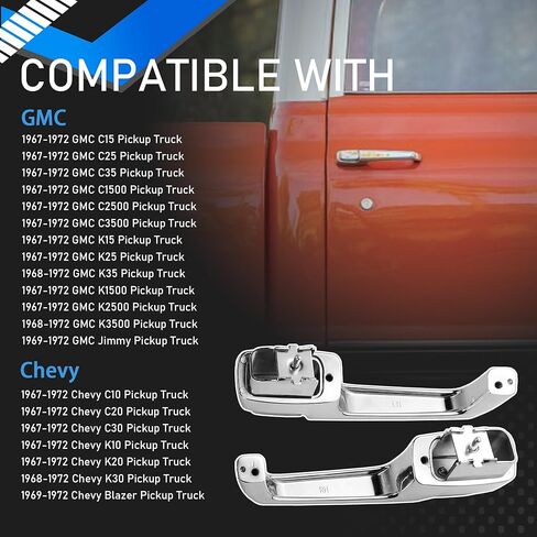 Chrome Exterior Front Left Right Pair Set Door Handles Compatible with 1967-1972 Chevy C/K 10 20 30 GMC C/K 15 25 35 1500 2500 3500 Pickup Jimmy Blazer Truck Replaces 3927895 3927899 in Saudi Arabia