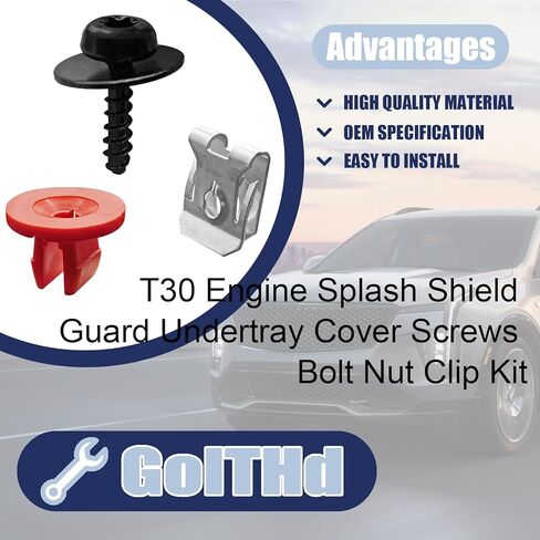 10 Sets T30 Engine Splash Shield Guard Undertray Cover Screws Bolt Nut Clip Kit, Compatible with Ford Focus Connect Lincoln MKC Fusion Escape Explorer C-Max Transit in Kuwait
