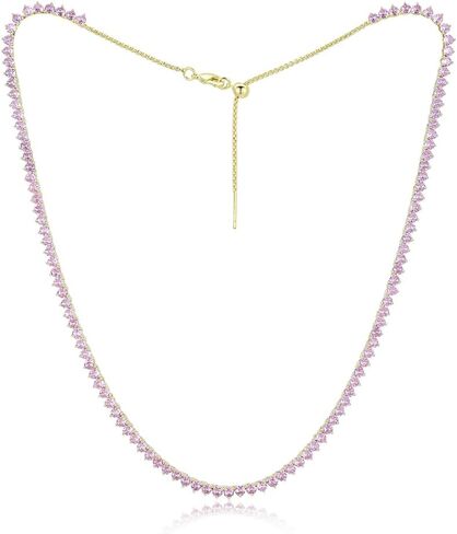 RIZILIA Not-Your-Basic 3mm No-Flip Tennis Necklace for Women - Round Brilliant Cut Gemstone CZ in Black Pink White, 14K Gold Plated, Adjustable 14-18 Inch (Choker, Collar, Princess), Gift Boxed in Saudi Arabia