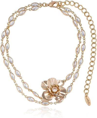 Ettika Choker Necklace For Women. Choker Necklace. Layered Bezel Crystal 18K Gold Plated Flower Necklace. Gifts for Women in Saudi Arabia