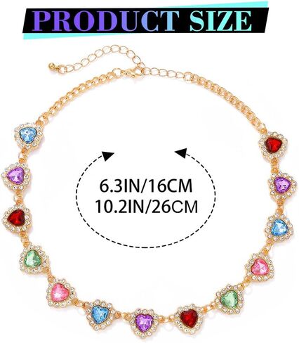 JEAIRTS Colorful Heart Rhinestone Choker Necklace Gold Multicolor Crystal Collar Necklaces Jewelry for Women in Kuwait