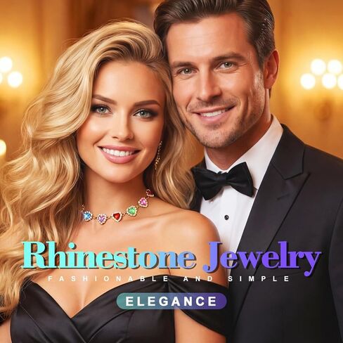 JEAIRTS Colorful Heart Rhinestone Choker Necklace Gold Multicolor Crystal Collar Necklaces Jewelry for Women in Kuwait