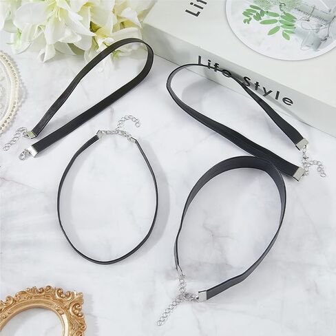 4 Sizes 4PCS PU Leather Choker Necklace for Women Black Gothic Punk Leather Layering Collars Adjustable Neckband with Extender Chains for Costume Jewelry Halloween Party in Kuwait