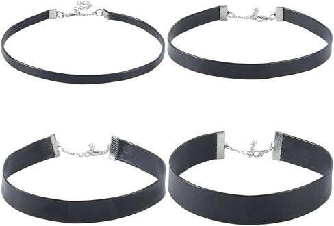 4 Sizes 4PCS PU Leather Choker Necklace for Women Black Gothic Punk Leather Layering Collars Adjustable Neckband with Extender Chains for Costume Jewelry Halloween Party in Kuwait