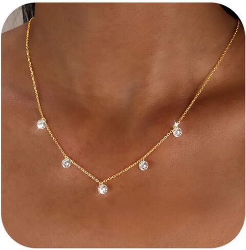 قلادات ألماس 5 مم للنساء، 925 من الفضة الاسترليني الأبيض مكعب زركونيا قلادة لابنتها مطلية بالذهب عيار 14 قيراط سلسلة ساحرة أنيقة غير مشوهة هدايا مجوهرات عيد الأم لحفلات الزفاف العصرية in Kuwait