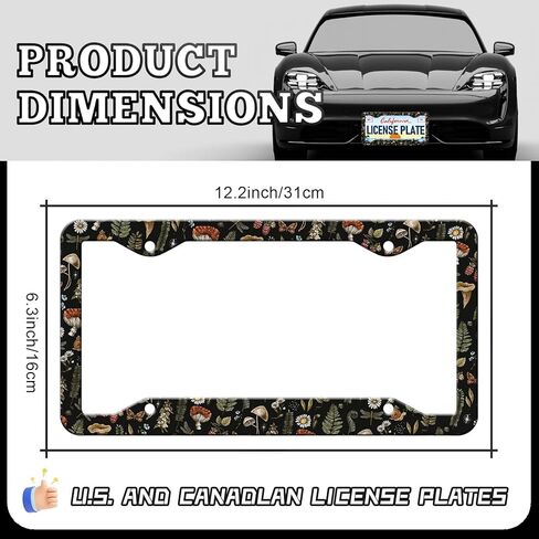 Mushroom License Plate Frames - 2 Pack Woodland Fern Dragonfly Amanita License Plate Holder,Aluminum Metal Rust-Proof Waterproof Car Decorative Tag Frames for Standard US Canada 12x6 Inch in Saudi Arabia