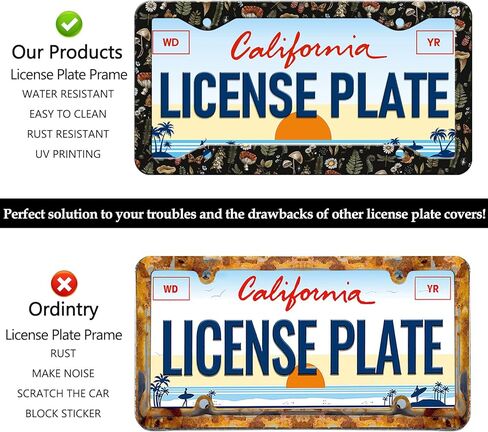 Mushroom License Plate Frames - 2 Pack Woodland Fern Dragonfly Amanita License Plate Holder,Aluminum Metal Rust-Proof Waterproof Car Decorative Tag Frames for Standard US Canada 12x6 Inch in Saudi Arabia