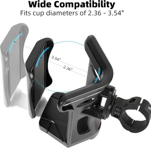Bike Cup Holder with Aluminum Alloy Handlebar Base, Extra Large Adjustable Size Motorcycle Water Bottle Holder for 2.36 – 3.54" Diameter Bottles in Kuwait