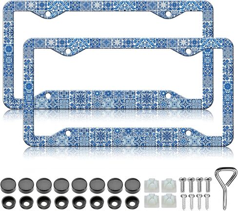Mushroom License Plate Frames - 2 Pack Woodland Fern Dragonfly Amanita License Plate Holder,Aluminum Metal Rust-Proof Waterproof Car Decorative Tag Frames for Standard US Canada 12x6 Inch in Saudi Arabia