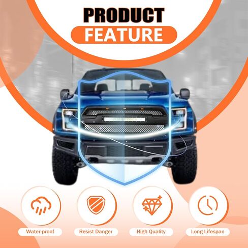 JX RACING Front Bumper Grille Hood Grill With LED Lights Compatible with Ford F150 F-150 2015 2016 2017 Matte Black Mesh Upper Grille Assembly With LED Light Bar W/O Camera Hole Raptor Style in Kuwait