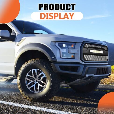 JX RACING Front Bumper Grille Hood Grill With LED Lights Compatible with Ford F150 F-150 2015 2016 2017 Matte Black Mesh Upper Grille Assembly With LED Light Bar W/O Camera Hole Raptor Style in Kuwait