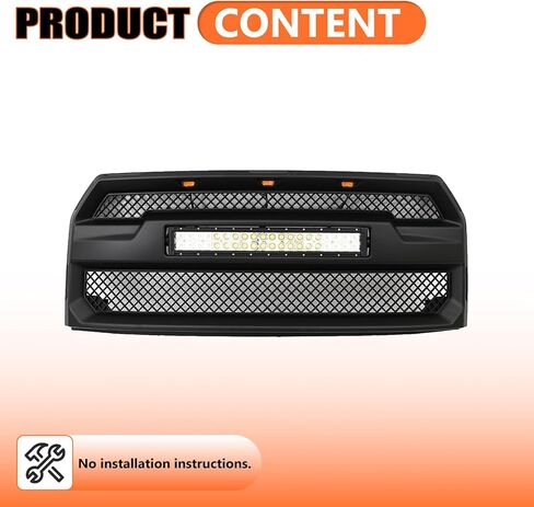 JX RACING Front Bumper Grille Hood Grill With LED Lights Compatible with Ford F150 F-150 2015 2016 2017 Matte Black Mesh Upper Grille Assembly With LED Light Bar W/O Camera Hole Raptor Style in Kuwait