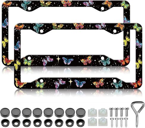 Mushroom License Plate Frames - 2 Pack Woodland Fern Dragonfly Amanita License Plate Holder,Aluminum Metal Rust-Proof Waterproof Car Decorative Tag Frames for Standard US Canada 12x6 Inch in Saudi Arabia