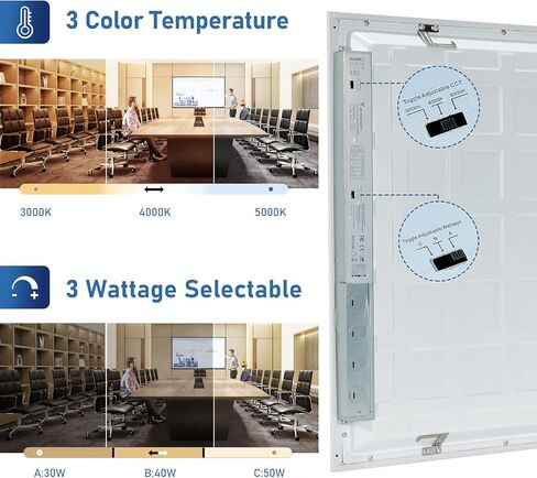 CycevSun 2x4 LED Flat Panel Light for Drop Ceiling, 0-10V Dimmable, 30/40/50W Selectable, 3000K 4000K 5000K Switchable, 120-277V, ETL Listed, 12 Pack in Saudi Arabia