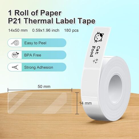 Nelko Genuine P21 Label Maker Tape, Adapted Label Print Paper, 14x50mm (0.55"x1.97"), Standard Laminated Labeling Replacement, Multipurpose of P21 Label Maker, 180 Tapes/Roll, 1 Roll, Transparent in Kuwait