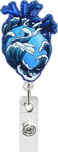 Heart Badge Reel, Funny Blue Waves Badge Reels Retractable, Name Badge Holder Reel ID Clip, Cute Organ Decorative for RN LPN CNA MA Medical Worker Teacher Nurse Badge Accessories in Kuwait