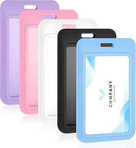 5 PCS Sliding Badge Holder, Sliding Id Badge Holder with Clear Window Vertical Hard Plastic Sleeve Secures Work Id Key Card Credit Cards, Hard Plastic Vertical Card Cases for Nurses Teachers Students in Saudi Arabia