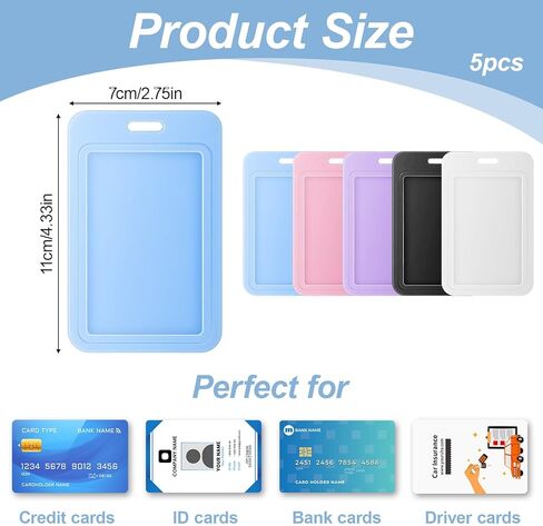 5 PCS Sliding Badge Holder, Sliding Id Badge Holder with Clear Window Vertical Hard Plastic Sleeve Secures Work Id Key Card Credit Cards, Hard Plastic Vertical Card Cases for Nurses Teachers Students in Saudi Arabia