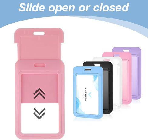 5 PCS Sliding Badge Holder, Sliding Id Badge Holder with Clear Window Vertical Hard Plastic Sleeve Secures Work Id Key Card Credit Cards, Hard Plastic Vertical Card Cases for Nurses Teachers Students in Saudi Arabia