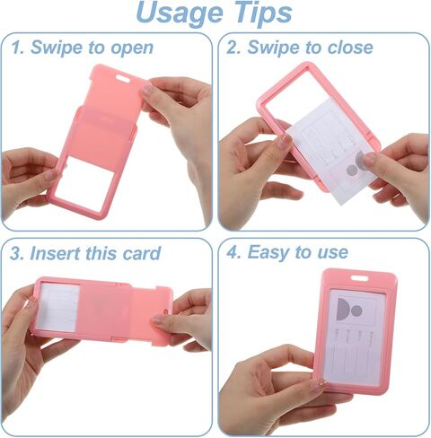 5 PCS Sliding Badge Holder, Sliding Id Badge Holder with Clear Window Vertical Hard Plastic Sleeve Secures Work Id Key Card Credit Cards, Hard Plastic Vertical Card Cases for Nurses Teachers Students in Saudi Arabia