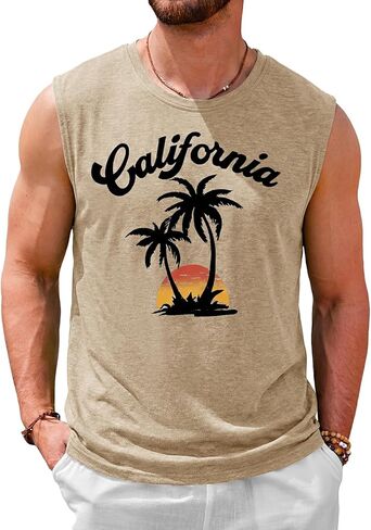 Runcati Mens Casual Tank Tops Palm Tree Graphic Print Sleeveless Shirt Workout Muscle Hawaiian Summer Beach T Shirts in Saudi Arabia