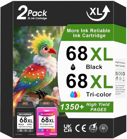 خراطيش حبر 68XL بديلة لخراطيش حبر HP 68e 68 XL حزمة كومبو سوداء اللون متوافقة مع طابعة HP Envy 6155e، 6152e، 6500e، 6552e، 6555e، 6558e، 6100e (أسود/ثلاثي الألوان، عبوتان) in Saudi Arabia