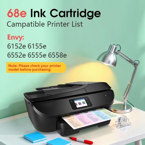 خراطيش حبر 68XL بديلة لخراطيش حبر HP 68e 68 XL حزمة كومبو سوداء اللون متوافقة مع طابعة HP Envy 6155e، 6152e، 6500e، 6552e، 6555e، 6558e، 6100e (أسود/ثلاثي الألوان، عبوتان) in Saudi Arabia