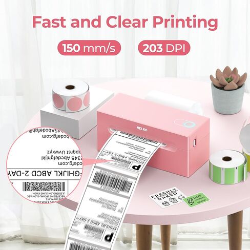 Nelko Bluetooth Thermal Shipping Label Printer (Pink), Whith Genuine 4x6 Direct Thermal Shipping Label (Pack of 220 Fan-Fold Labels) in Kuwait