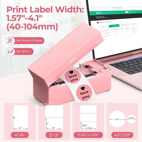 Nelko Bluetooth Thermal Shipping Label Printer (Pink), Whith Genuine 4x6 Direct Thermal Shipping Label (Pack of 220 Fan-Fold Labels) in Kuwait