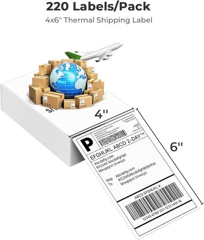 Nelko Bluetooth Thermal Shipping Label Printer (Pink), Whith Genuine 4x6 Direct Thermal Shipping Label (Pack of 220 Fan-Fold Labels) in Kuwait