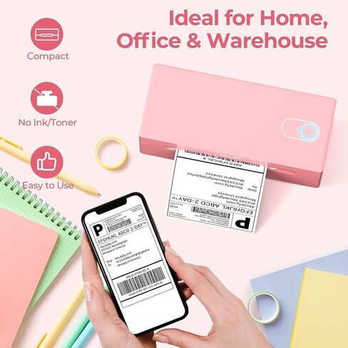 Nelko Bluetooth Thermal Shipping Label Printer (Pink), Whith Genuine 4x6 Direct Thermal Shipping Label (Pack of 220 Fan-Fold Labels) in Kuwait