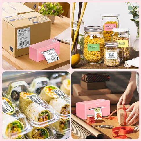 Nelko Bluetooth Thermal Shipping Label Printer (Pink), Whith Genuine 4x6 Direct Thermal Shipping Label (Pack of 220 Fan-Fold Labels) in Kuwait